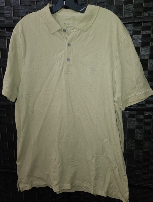 AllSaints reform  short-sleeve polo shirt in a faded olive green color XX Large