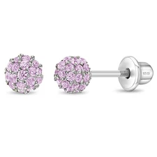 925 Sterling Silver 4mm CZ Burst Kids Screw Back Earring Studs Toddler Girls