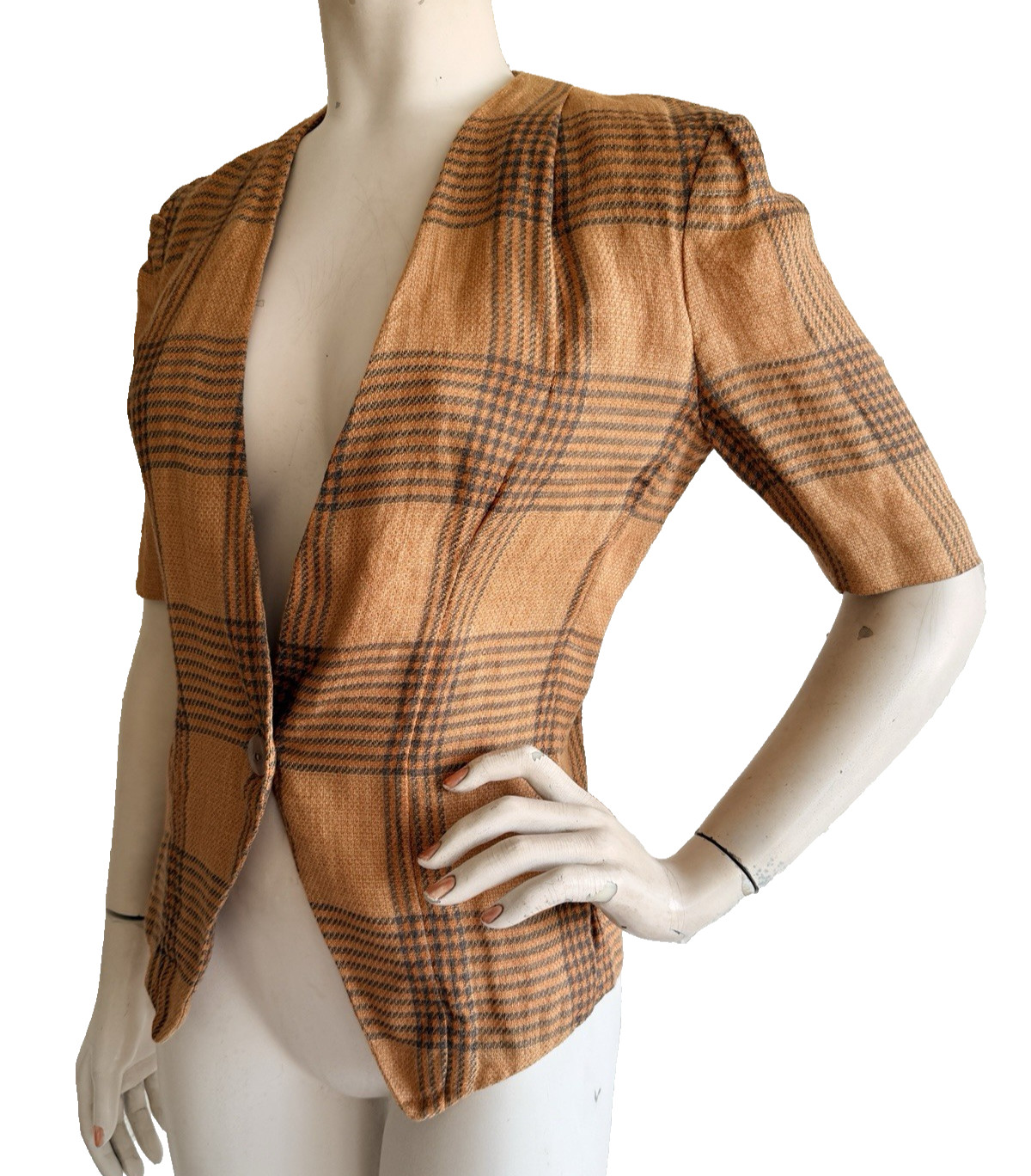 Giorgio Armani, GIORGIO ARMANI 100% Flax Linen Vintage Womens Jacket Blazer Plaid Top IT 38 US 4