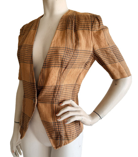 Giorgio Armani, GIORGIO ARMANI 100% Flax Linen Vintage Womens Jacket Blazer Plaid Top IT 38 US 4