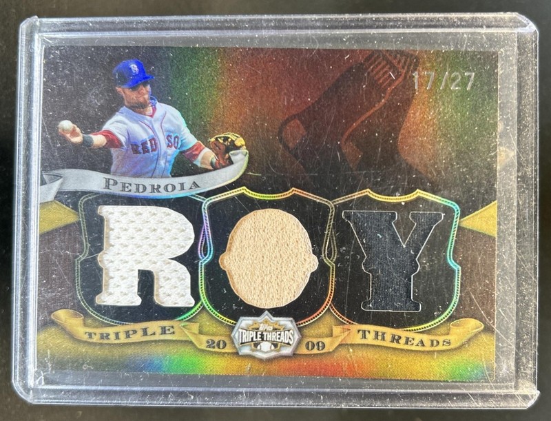 2009 Triple Threads Dustin Pedroia Jersey Bat Sepia #/27 Red Sox