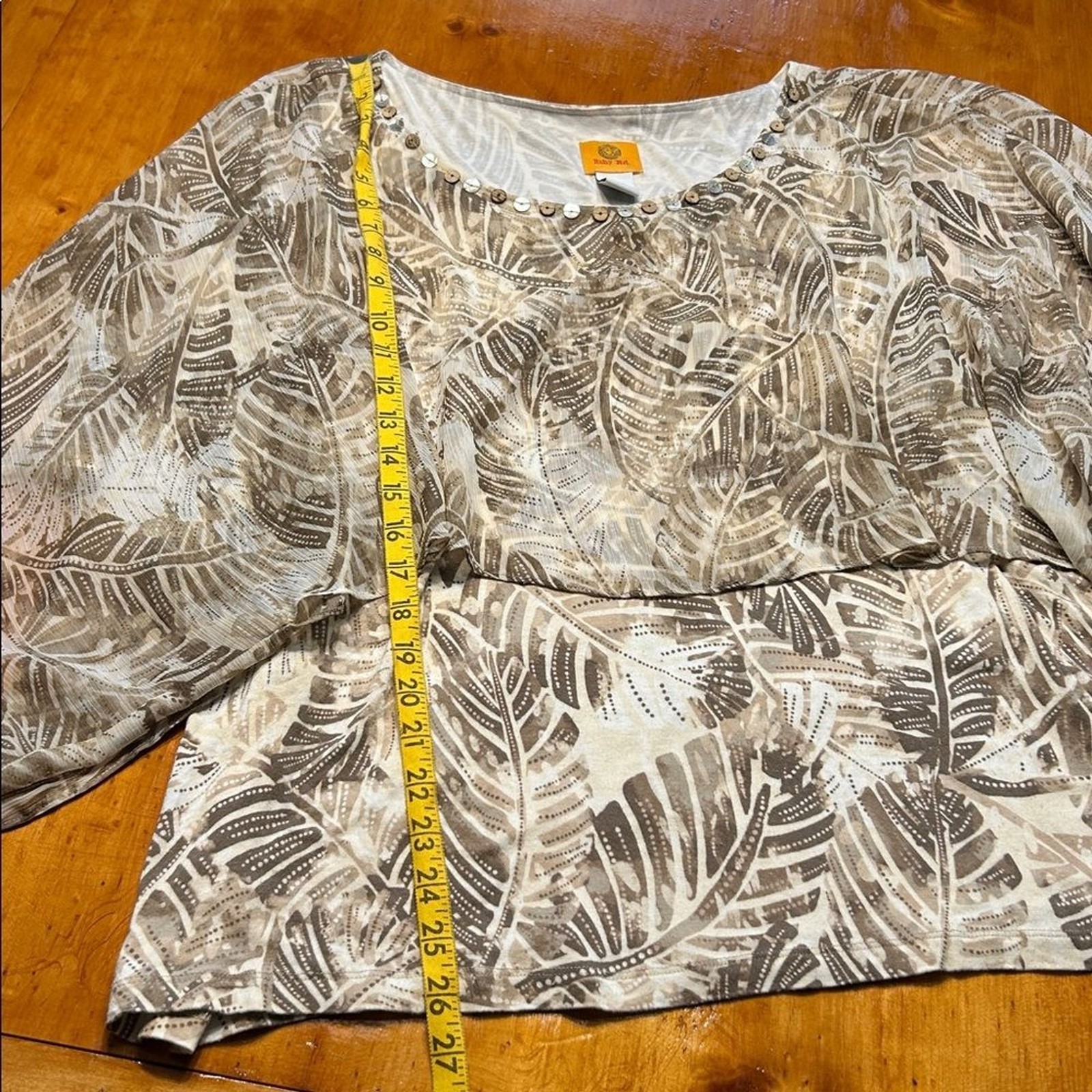 Ruby Rd. Button Embellished Round Neckline Tan Be… - image 6