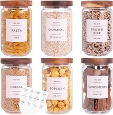 6 Set Glass Pantry Storage Jars W/ Acacia Airtight Lid 23oz Thicken Glass