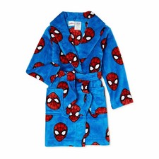 Spider-Man Boy's Superhero Spidey Print Blue Fleece Bathrobe, Robe, Size 8