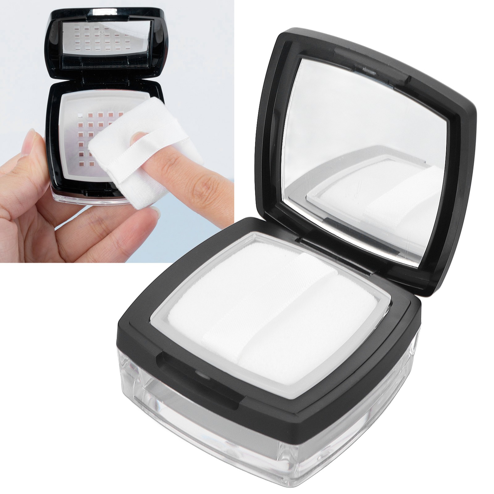 _Empty Refillable Powder Case Powder Puff Mirror Spoon Separately Storage Box