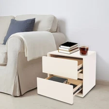 2-Drawer Nightstand Cream White Bed Side Table For Dormitories Bedrooms Bedside