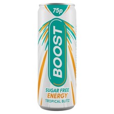 Boost Energy Drink Sugar Free Cans Tropical Flavour - 24 Pack Drinks with Caffei