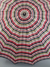 Vintage Antique Ornate Umbrella Working Clear Handle Wood Base Plain Striped VF