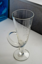 Glass Horn Shaped Drinking Tankard with Etched Fuschia Pattern - #LM