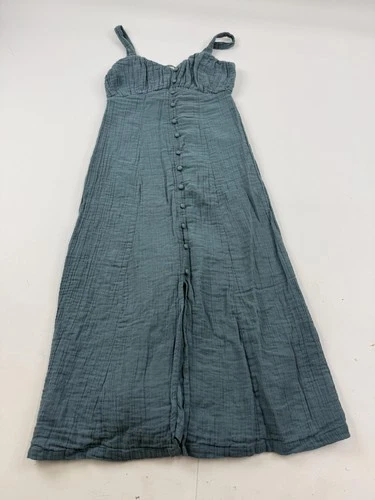 Sim & Sam Dress Womens M Blue Cotton Smocked Button Front Maxi Sundress Strappy
