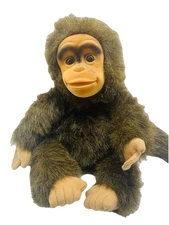 Vintage Hosung Brown Monkey Hand Puppet 14" Plush Chimp Squeaker In Mouth 1994