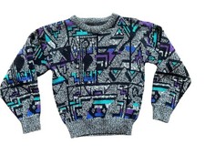 Vintage Michael Gerald Knit Sweater Kids M Aqua Crewneck Coogi Style 90s