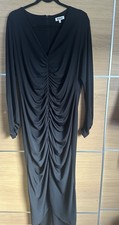 Ro & Zo Size 18 Black Midi Dress Long Sleeves Ruched Front V Neck LBD evening F2