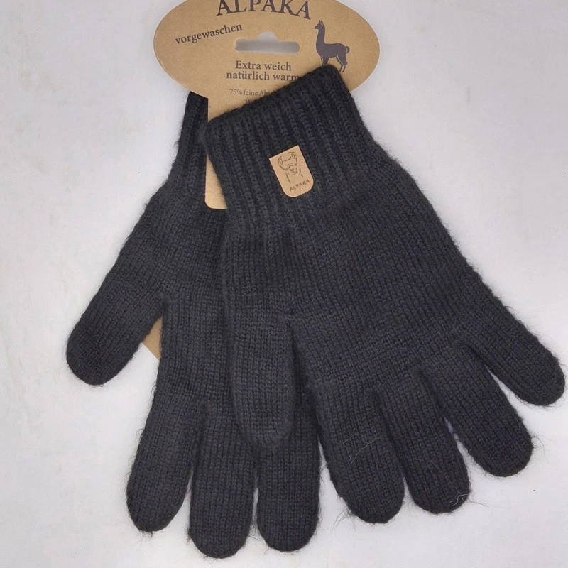 Herren Strick Finger Handschuhe 75% Alpaka Wolle Schwarz warm und weich - Bild 2 von 2