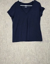 Banana Republic Timeless Navy V-Neck Womens Tee L Size Cotton/Modal/Spandex