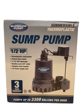 Superior Pump 92572 1/2 HP Thermoplastic Submersible Sump Pump 10ft Power Cord