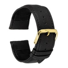 Leather Watch Bands 24mm Classical Grain Replacement Thin Strap Black Gold