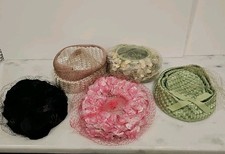 Vintage 40's-60's Hat Lot Pillbox Floral Veils Brims Velvet Woven Lot of 5