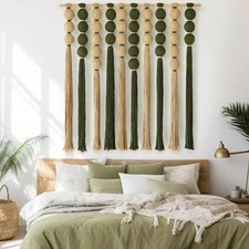 Macrame Wall Hanging Large Boho Decor Natural 39"L x 39"W, Green Jute