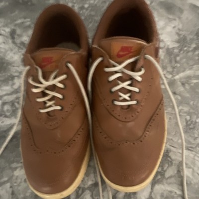 Nike Men's Lunar Swingtip Golf Shoes Brown White Leather Spikeless Lace Up