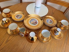 Vintage Gold Lustre Porcelain6 Piece Tea Set With Courting Couple Decor