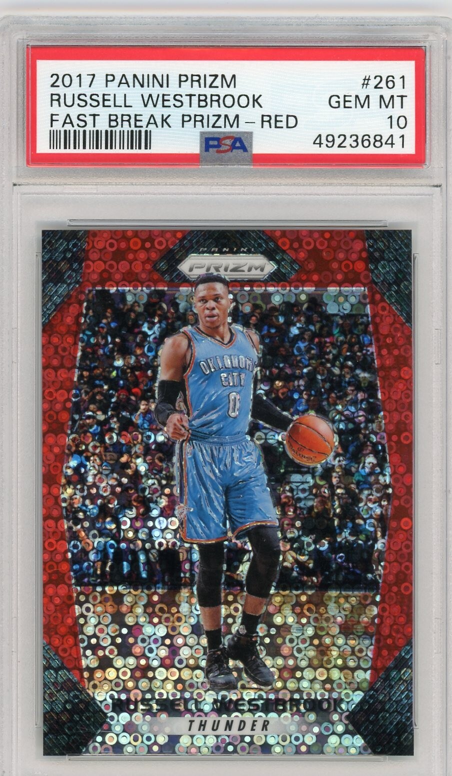 { Pop 9 } 2017 Panini PRIZM Russell Westbrook #261 FAST BREAK - RED /125 PSA 10
