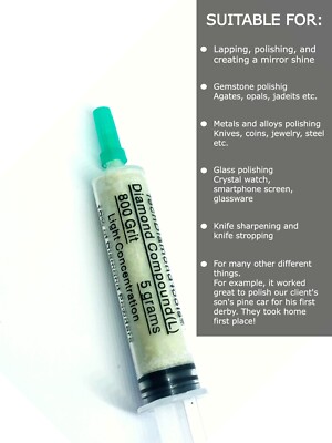 Diamond Paste Compound Polishing Lapidary 800 (L) Grit 5 Grams (USA MADE)