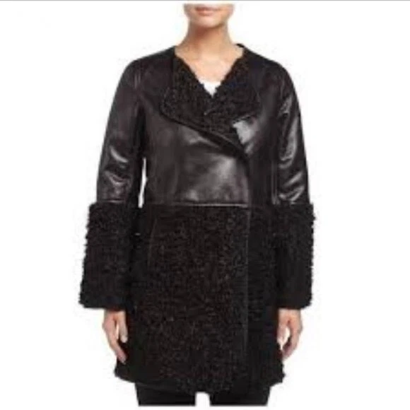 Max Studio Faux Leather Faux Fur Coat M Black - Image 3 of 4