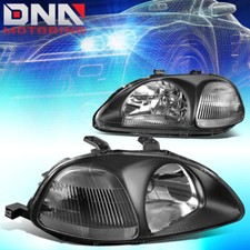 For 1996-1998 Honda Civic Ek Ej Em Black Housing Clear Corner Headlight Lamps
