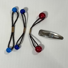 Vintage 3 Knocker Ball Hair Ties 1 Wil-Hold Barrette Ponytail Holders Red Blue
