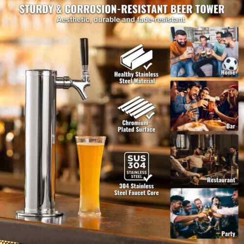 Kegerator Tower Kit, Single Tap Beer Conversion Kit, Stainless Steel, Dual Gauge - Picture 5 of 8