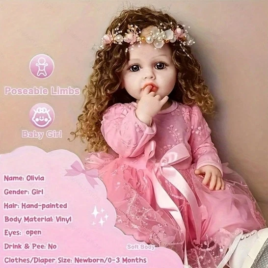 Muñeca Bebé Renacido 3D Suave 22" Recién Nacido Real Real Realista Linda Niña Niño Regalos Foto 4 de 4