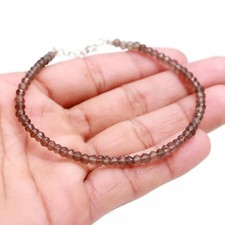 925 Sterling Silver Smoky 4mm Gemstone Rondelle Faceted Jewelry Bracelet 7