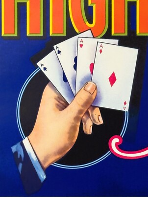 Vintage 1970s High Hand Crate Label, Loomis, CA, Poker, Four Aces, Historic!
