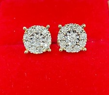DEAL 10K Gold Genuine Cluster Diamond Round Studs Earrings 0.50 ct 9.84 mm