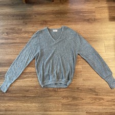Mens Size Medium Vintage IZOD V Neck Grey Sweater Made In The USA