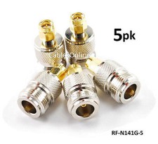 5-PACK SMA Male Gold Plug to N Female Jack RF Adapter, CablesOnline RF-N141G-5