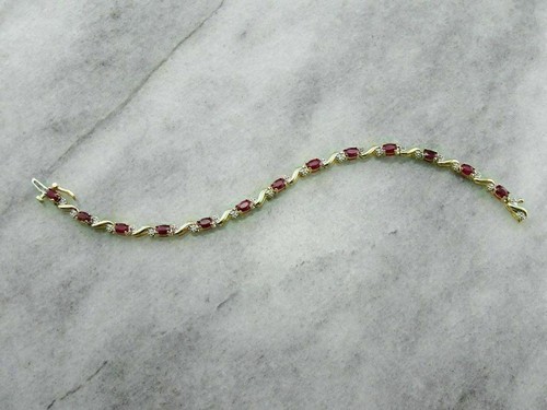 8Ct Oval Cut CZ Pink Ruby Tennis Bracelet 14K Yellow Gold Plated-925 Silver - Picture 2 of 4