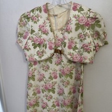 2 Pc vtg floral Rose 60/70s maxi dress womens High Waist Crop Jacket Fully Lined