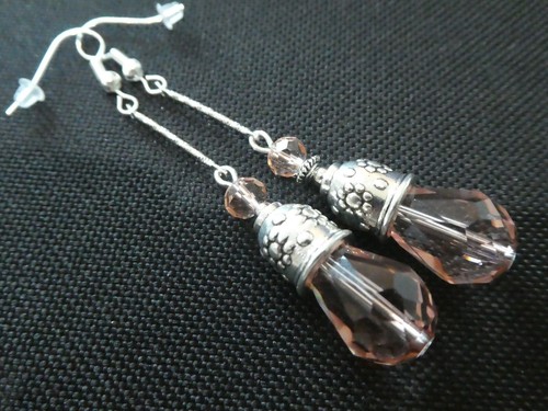 Vintage Look Dangle Long Drop Teardop Carnival Glass Crystal Earrings - Picture 7 of 8