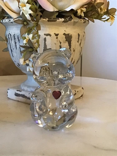 Fenton Teddy Bear Clear Glass Purple Heart February Birthstone Amethyst Figurine