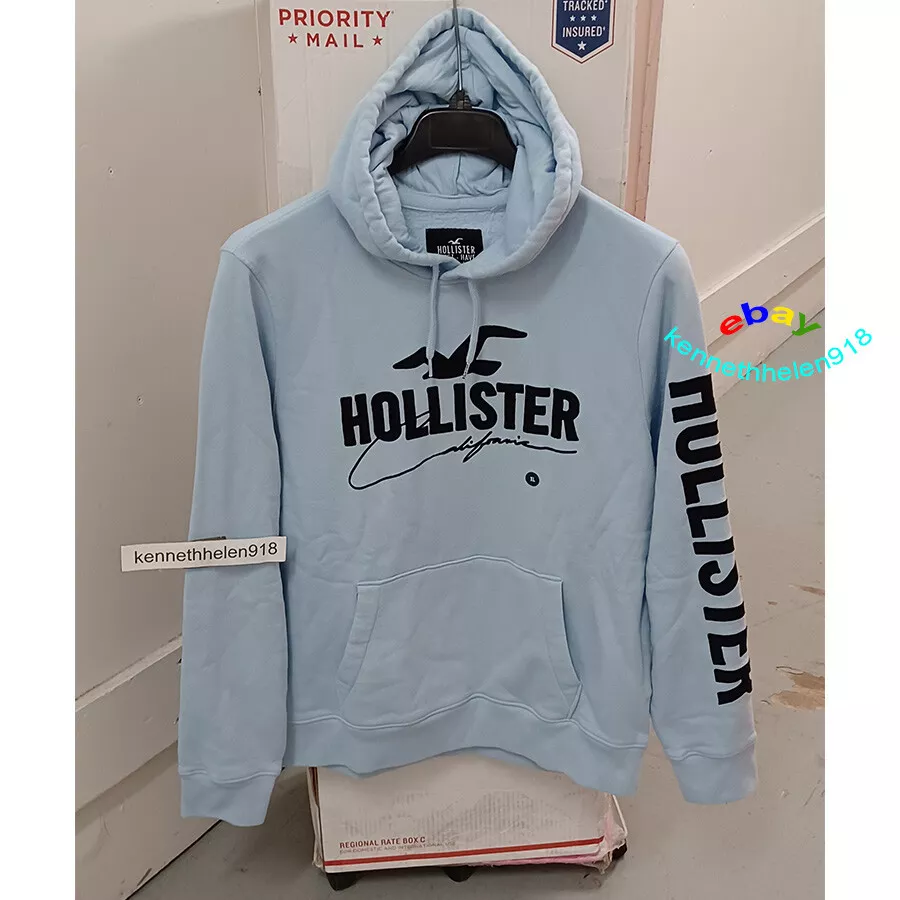 HOLLISTER APPLIQUE LOGO HOODIE SWEATSHIRTS LIGHT BLUE MENS SIZE L,XL