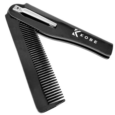 Kobe Folding Moustache Beard & Hair comb, 9cm long with belt clip, Ideal Beards