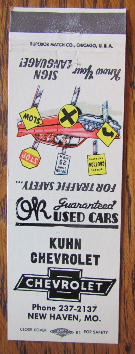 CHEVROLET CAR DEALER MATCHBOOK COVER KUHN NEW HAVEN, MISSOURI