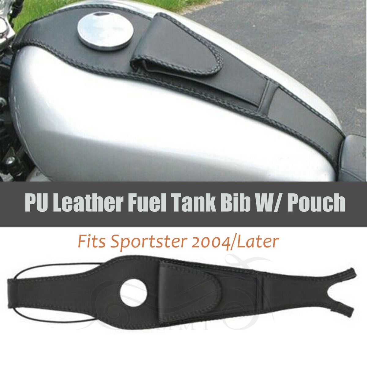 Black PU Leather Fuel Tank Bib W/Pouch Fit For Harley Sportster