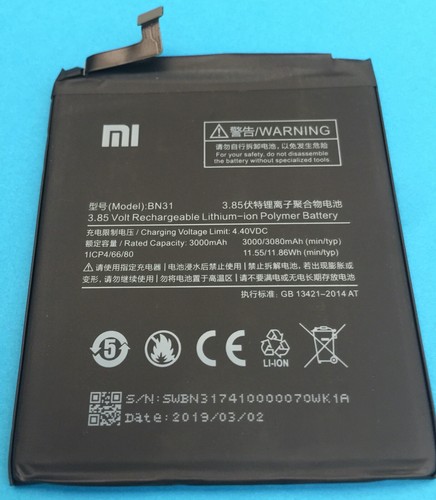 NEW BATTERY OEM BN31 FOR XIAOMI MI A1 5X NOTE 5A 3,85V ORIGINALE 3080m BATERIA - Photo 2 sur 10