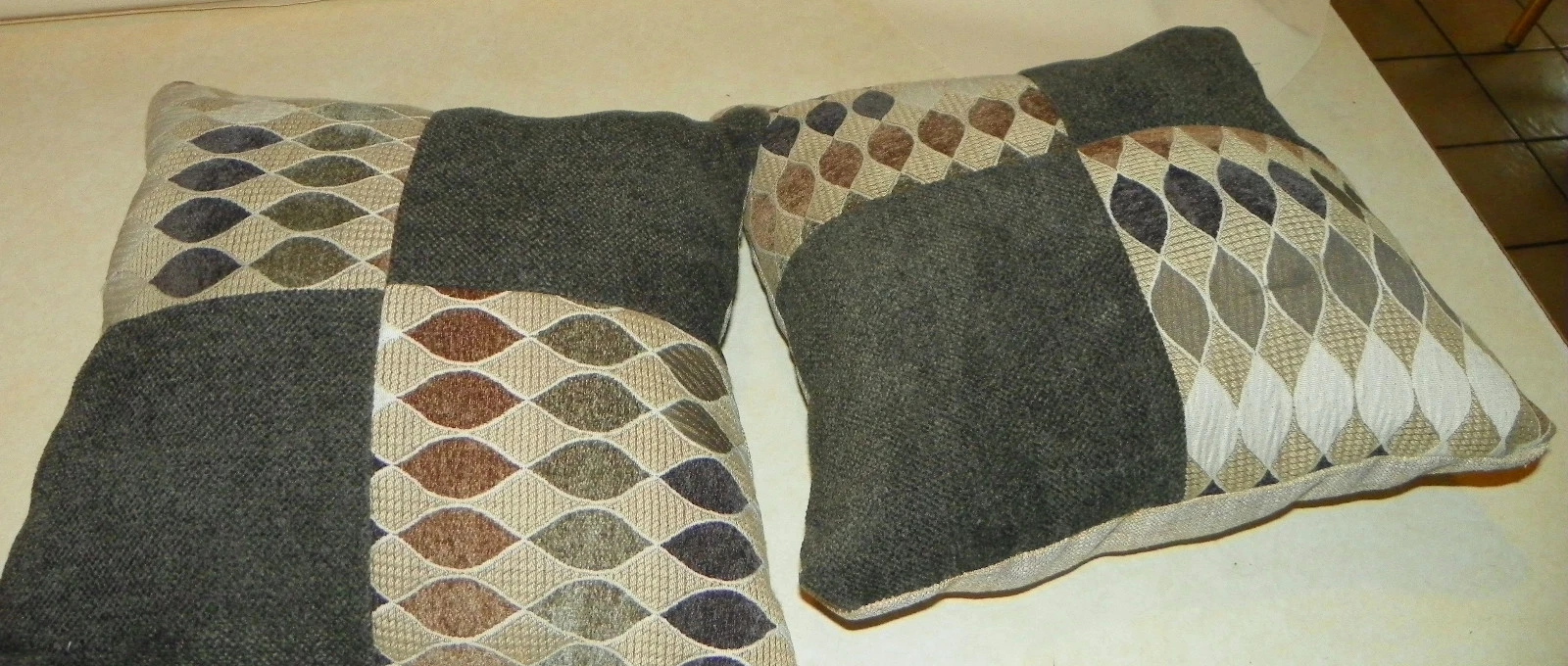Pair of Brown Beige Taupe Abstract Print Throw Pillows 16 x 16