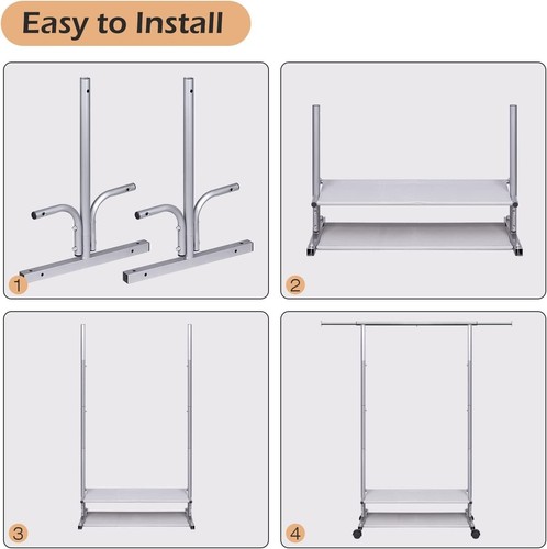 Heavy Duty Clothing Rack Rolling Collapsible Clothes Garment Rack Stand W/Wheels - Picture 14 of 14