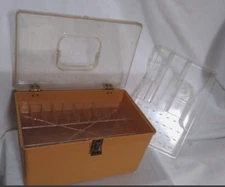 Vintage Wil-Hold Wilson Mfg Sewing Box Mustard w/Clear Hinged Lid & 2 Trays