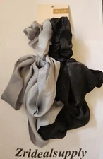 Kitsch Satin Scarf Scrunchies Black & Gray 2ct